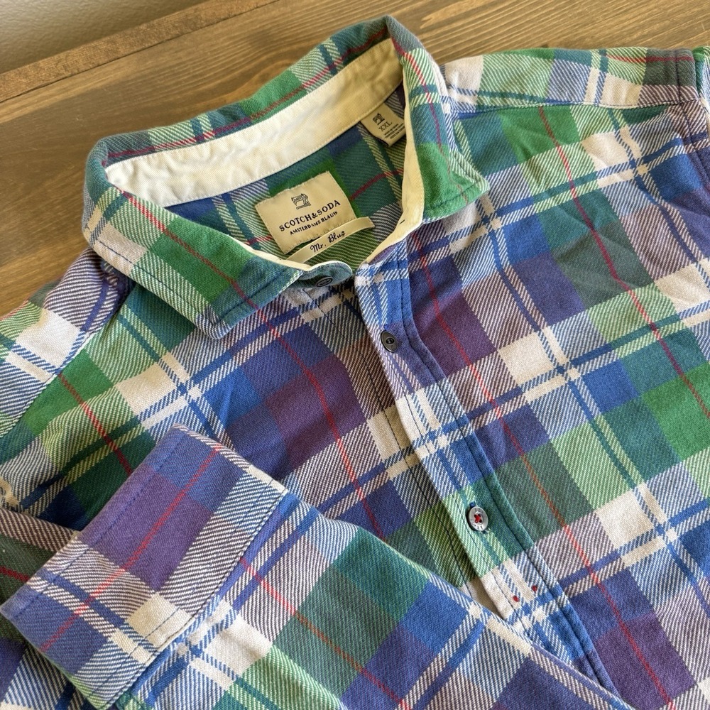 Scotch & Soda Men's XXL Plaid Flannel Long Sleeve Button Up Shirt Collar Top